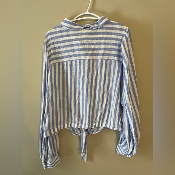 Jane + Delancey Blue and White Striped Tie-Front Shirt - Picture 4 of 4